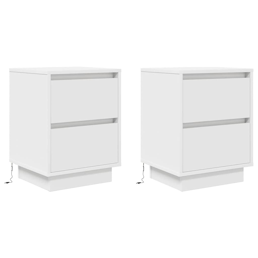 vidaXL Bedside Cabinets with LED Lights 2 pcs White 38x34x50 cm