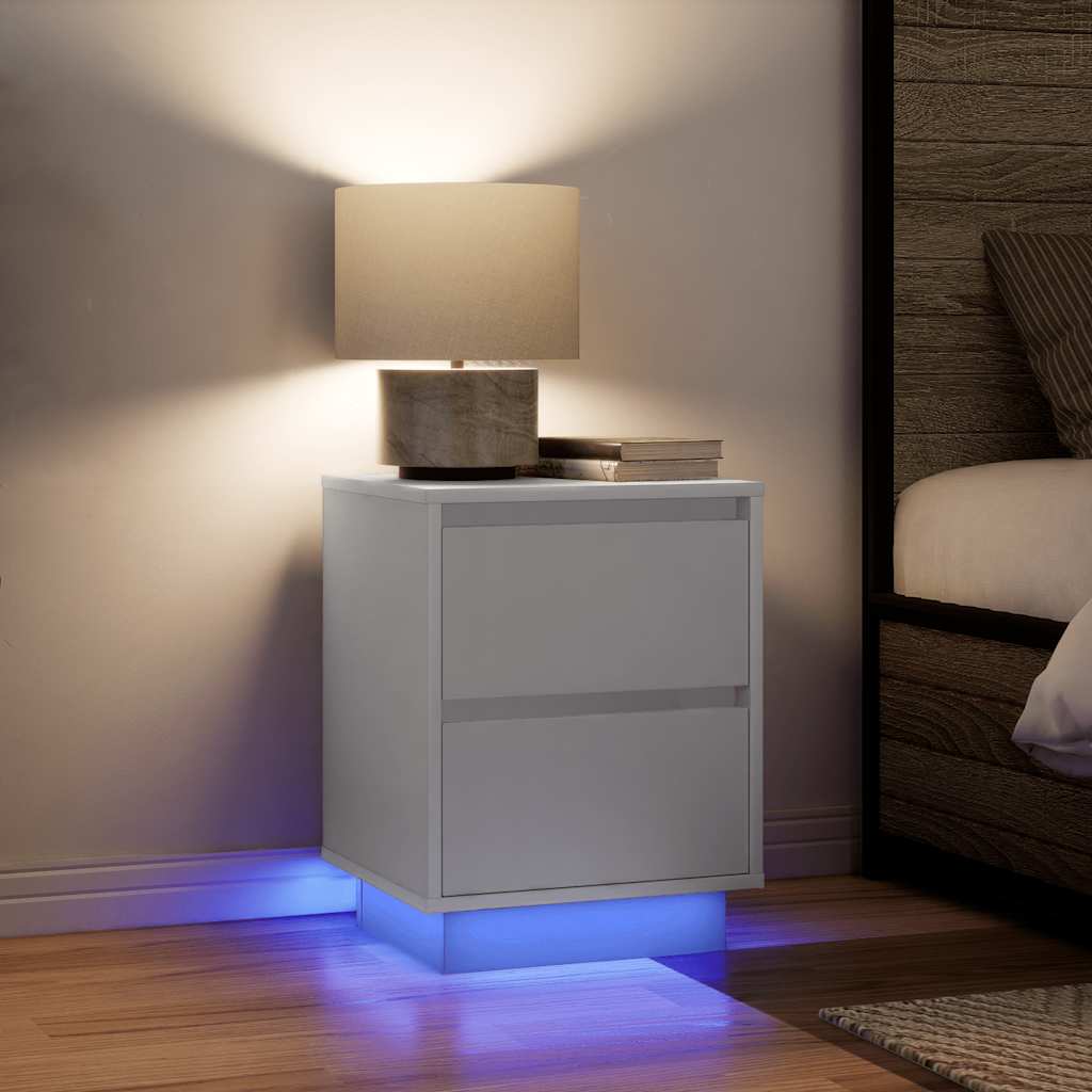 vidaXL Bedside Cabinets with LED Lights 2 pcs White 38x34x50 cm