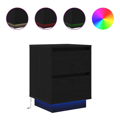 vidaXL Bedside Cabinets with LED Lights 2 pcs Black 38x34x50 cm