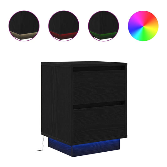 vidaXL Bedside Cabinets with LED Lights 2 pcs Black 38x34x50 cm