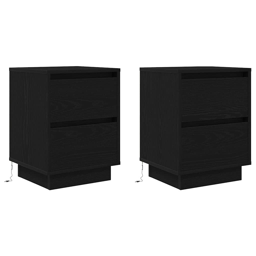 vidaXL Bedside Cabinets with LED Lights 2 pcs Black 38x34x50 cm