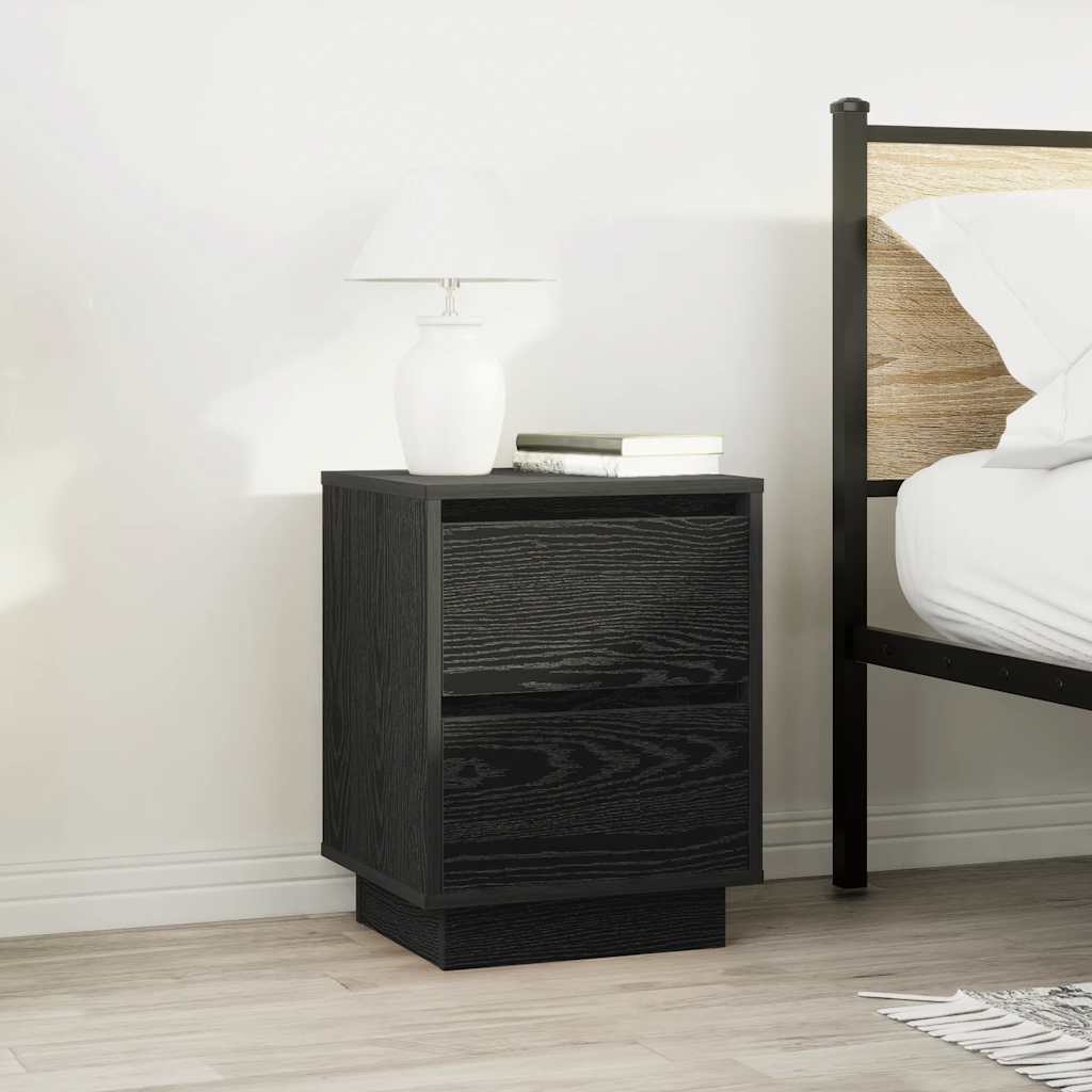 vidaXL Bedside Cabinets with LED Lights 2 pcs Black 38x34x50 cm