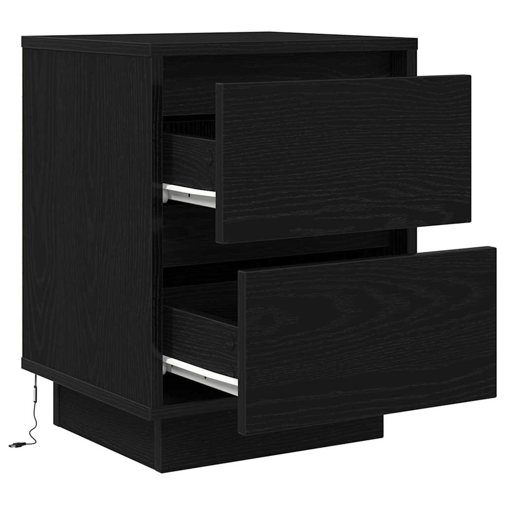 vidaXL Bedside Cabinets with LED Lights 2 pcs Black 38x34x50 cm
