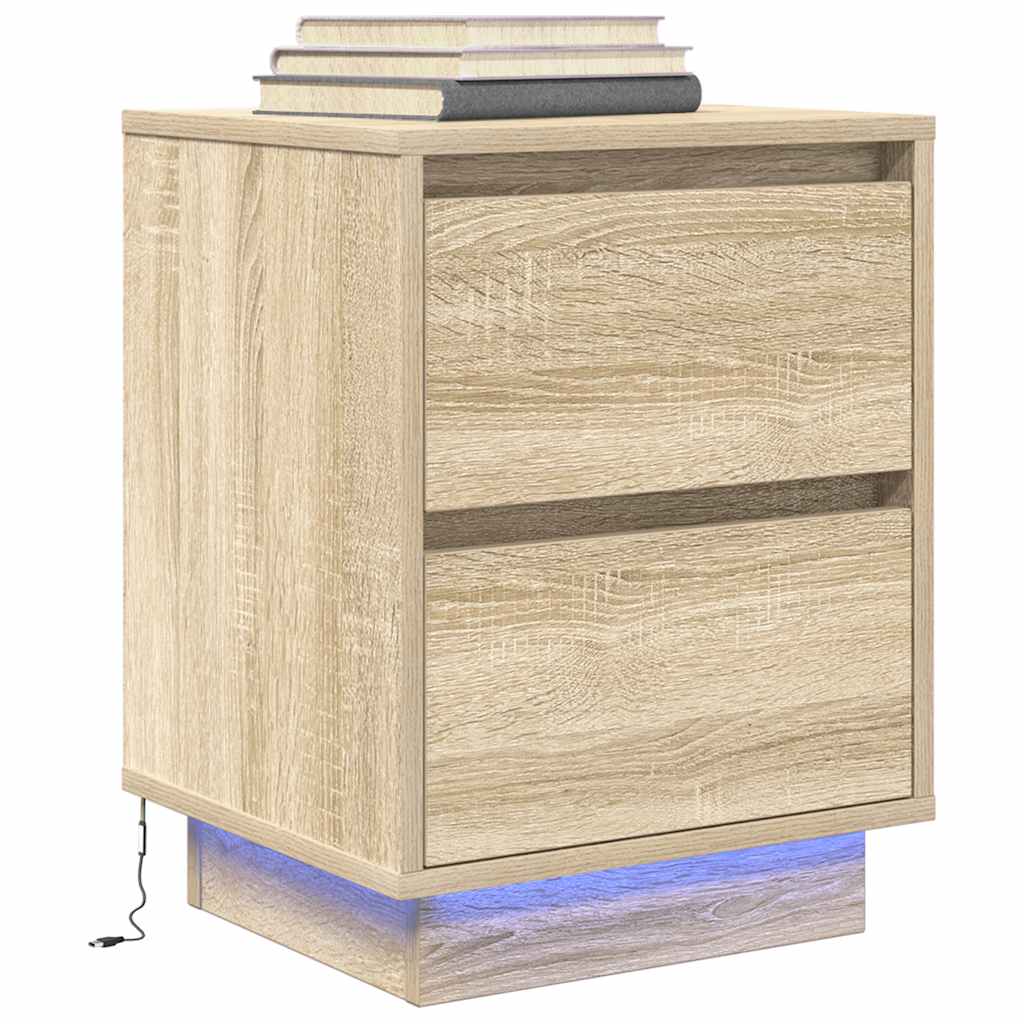 vidaXL Bedside Cabinets with LED Lights 2 pcs Sonoma Oak 38x34x50 cm