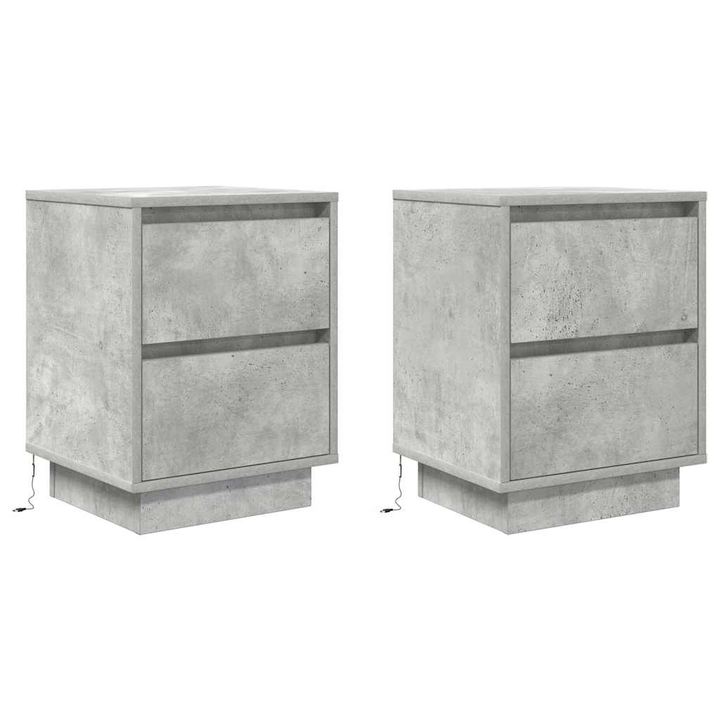 vidaXL Bedside Cabinets with LED Lights 2 pcs Concrete Grey 38x34x50cm