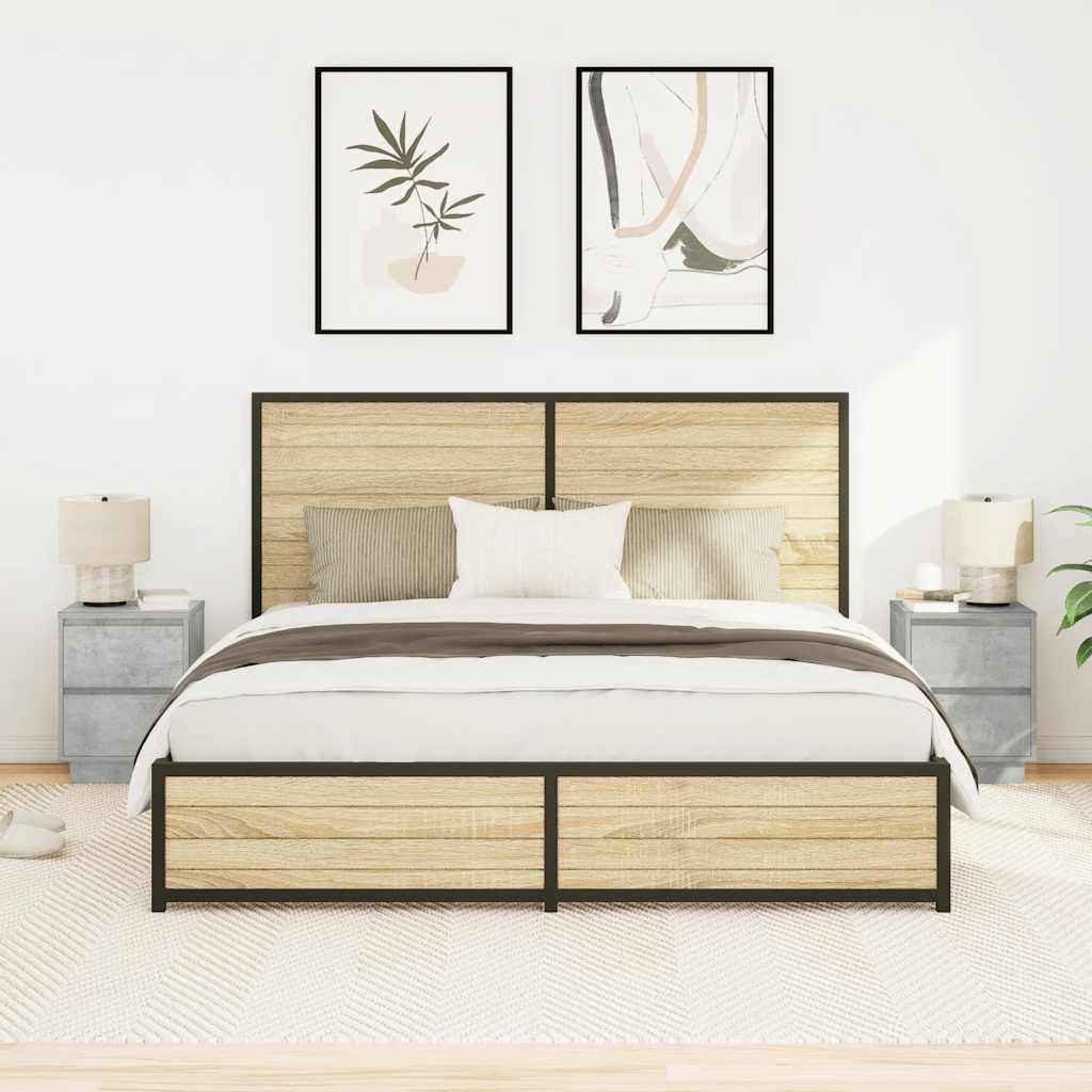 vidaXL Bedside Cabinets with LED Lights 2 pcs Concrete Grey 38x34x50cm
