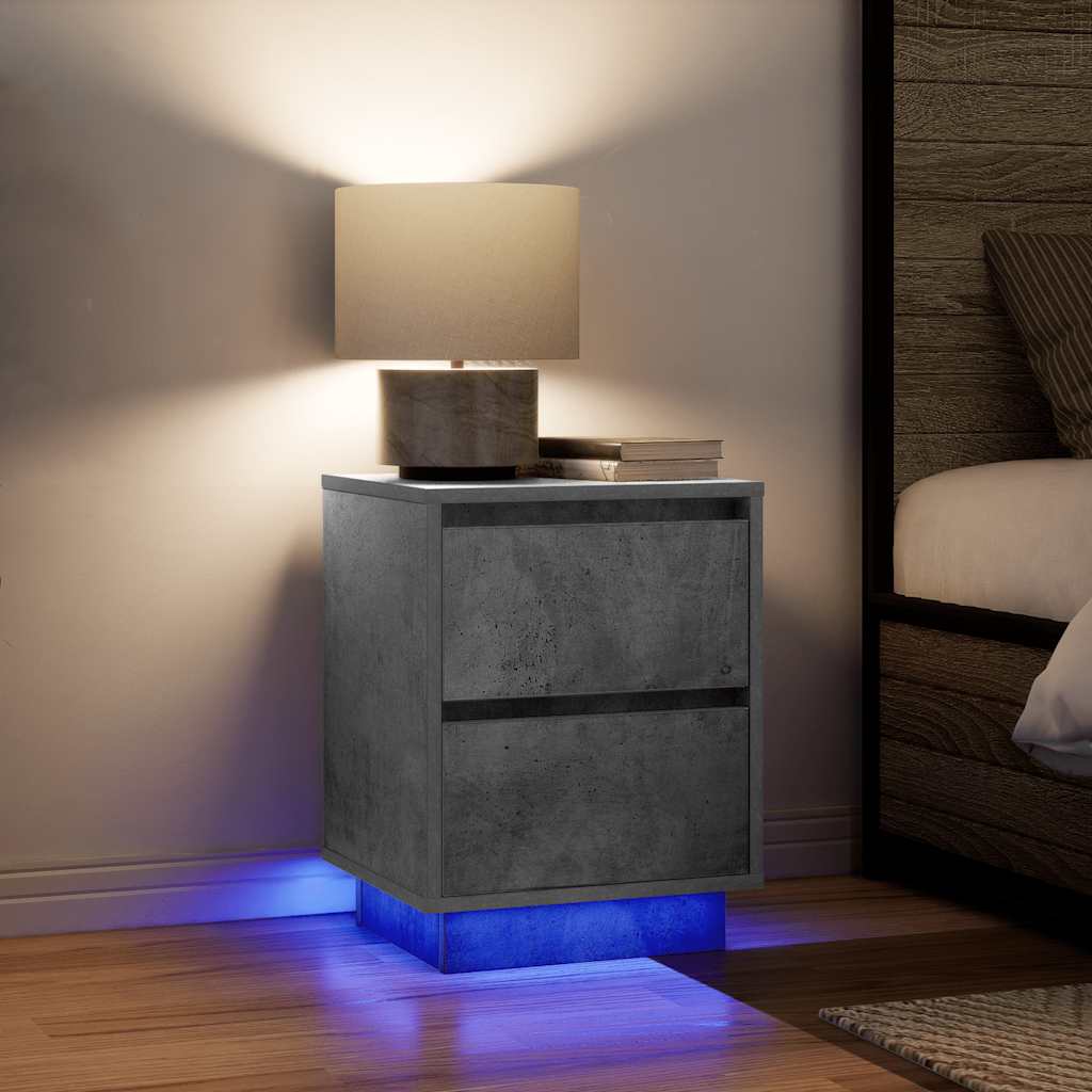 vidaXL Bedside Cabinets with LED Lights 2 pcs Concrete Grey 38x34x50cm
