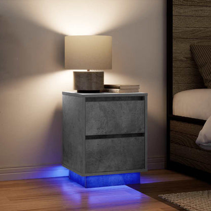 vidaXL Bedside Cabinets with LED Lights 2 pcs Concrete Grey 38x34x50cm