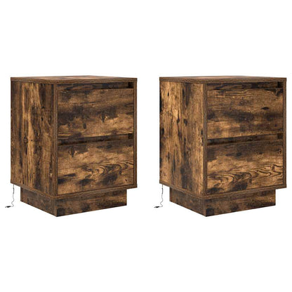 vidaXL Bedside Cabinets with LED Lights 2 pcs Smoked Oak 38x34x50 cm