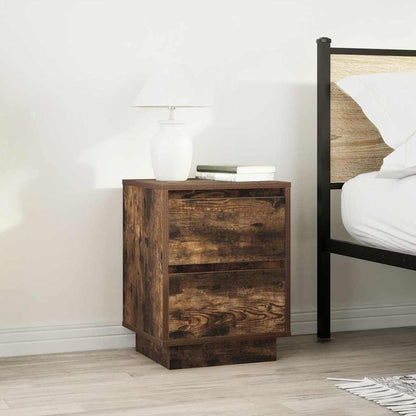 vidaXL Bedside Cabinets with LED Lights 2 pcs Smoked Oak 38x34x50 cm