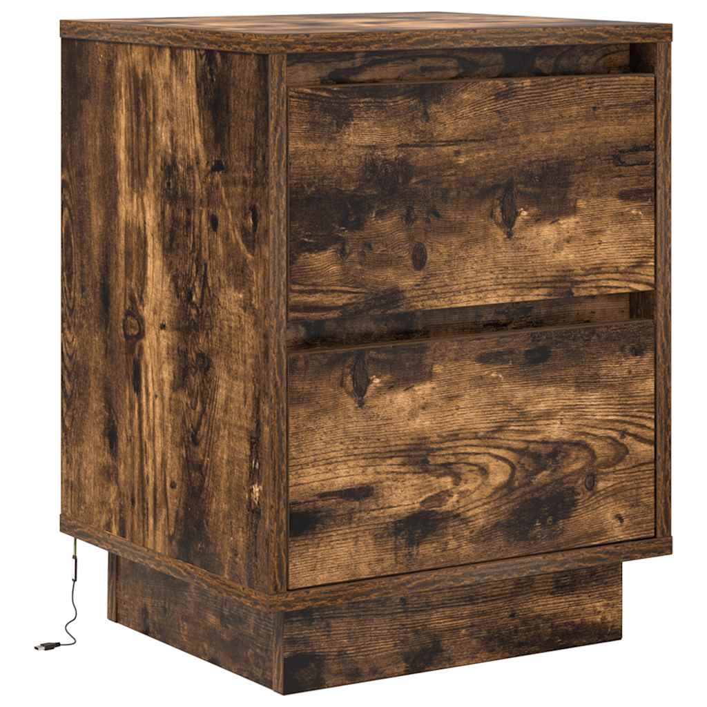 vidaXL Bedside Cabinets with LED Lights 2 pcs Smoked Oak 38x34x50 cm