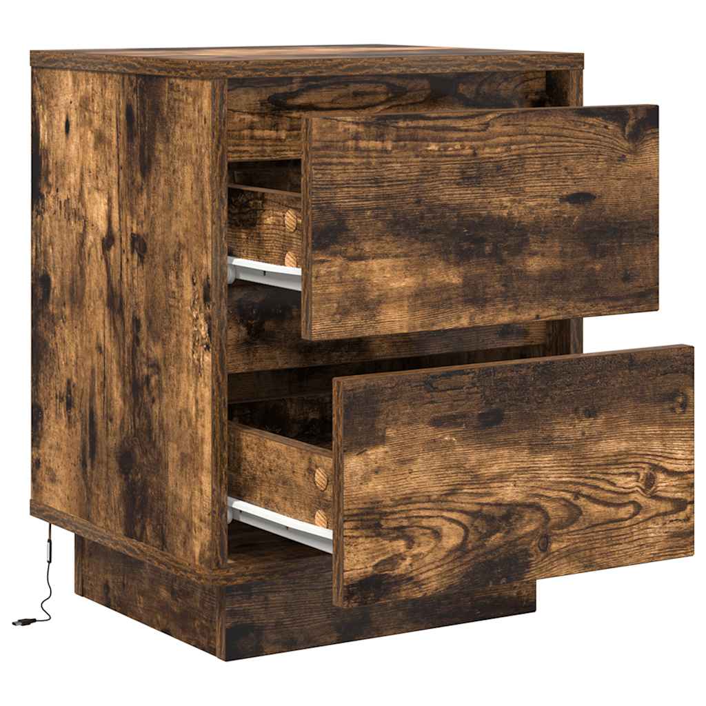 vidaXL Bedside Cabinets with LED Lights 2 pcs Smoked Oak 38x34x50 cm