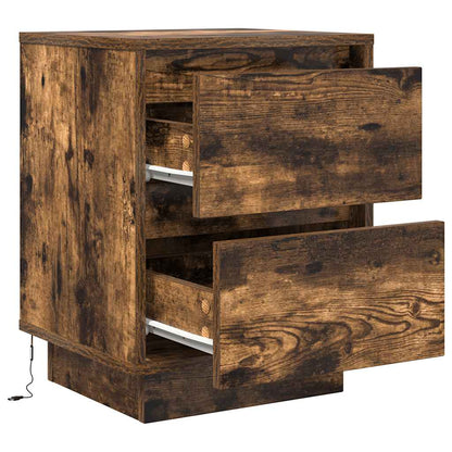 vidaXL Bedside Cabinets with LED Lights 2 pcs Smoked Oak 38x34x50 cm