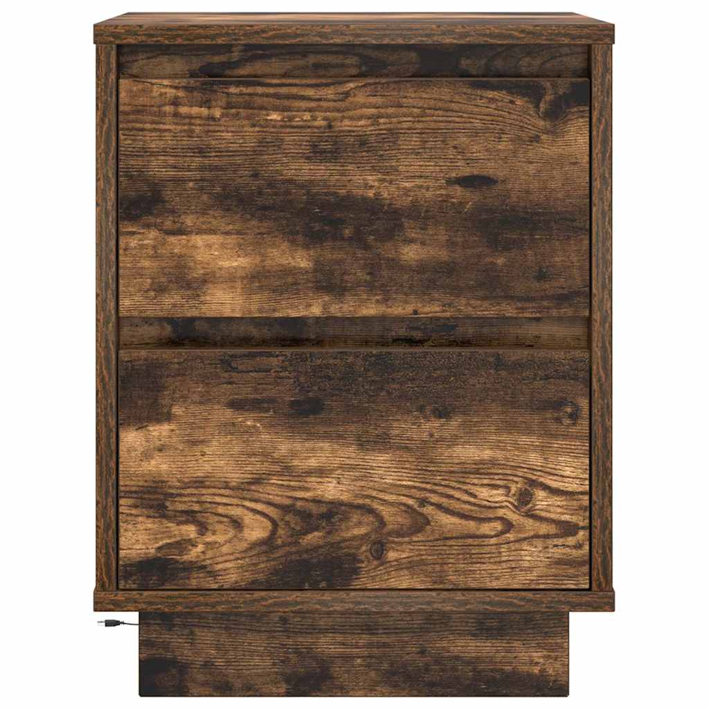 vidaXL Bedside Cabinets with LED Lights 2 pcs Smoked Oak 38x34x50 cm