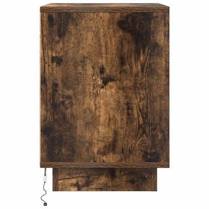 vidaXL Bedside Cabinets with LED Lights 2 pcs Smoked Oak 38x34x50 cm