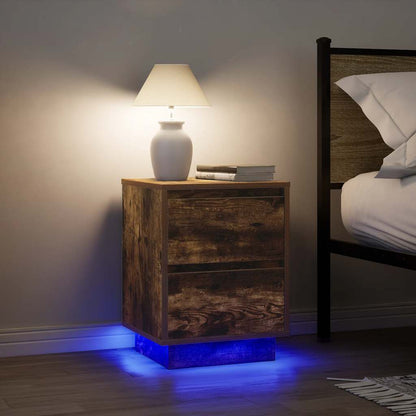 vidaXL Bedside Cabinets with LED Lights 2 pcs Smoked Oak 38x34x50 cm