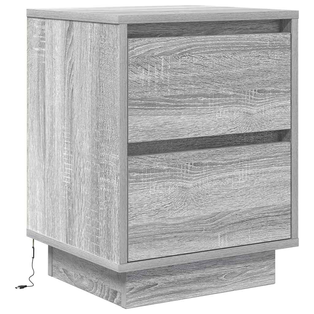 vidaXL Bedside Cabinet with LED Lights Grey Sonoma 38x34x50 cm