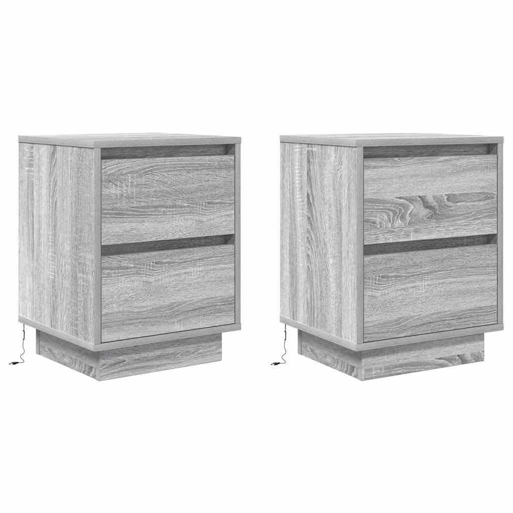 vidaXL Bedside Cabinets with LED Lights 2 pcs Grey Sonoma 38x34x50 cm