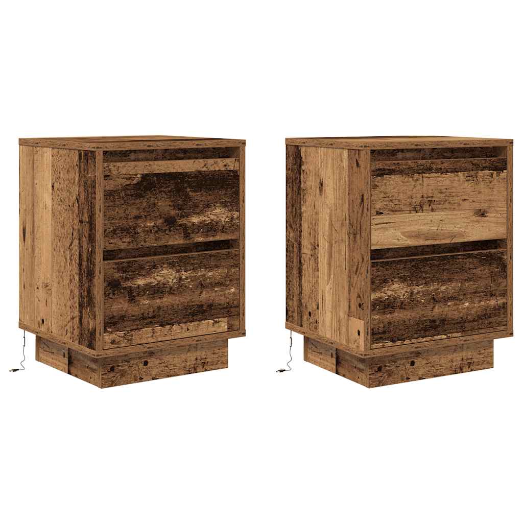 vidaXL Bedside Cabinets with LED Lights 2 pcs Old Wood 38x34x50 cm