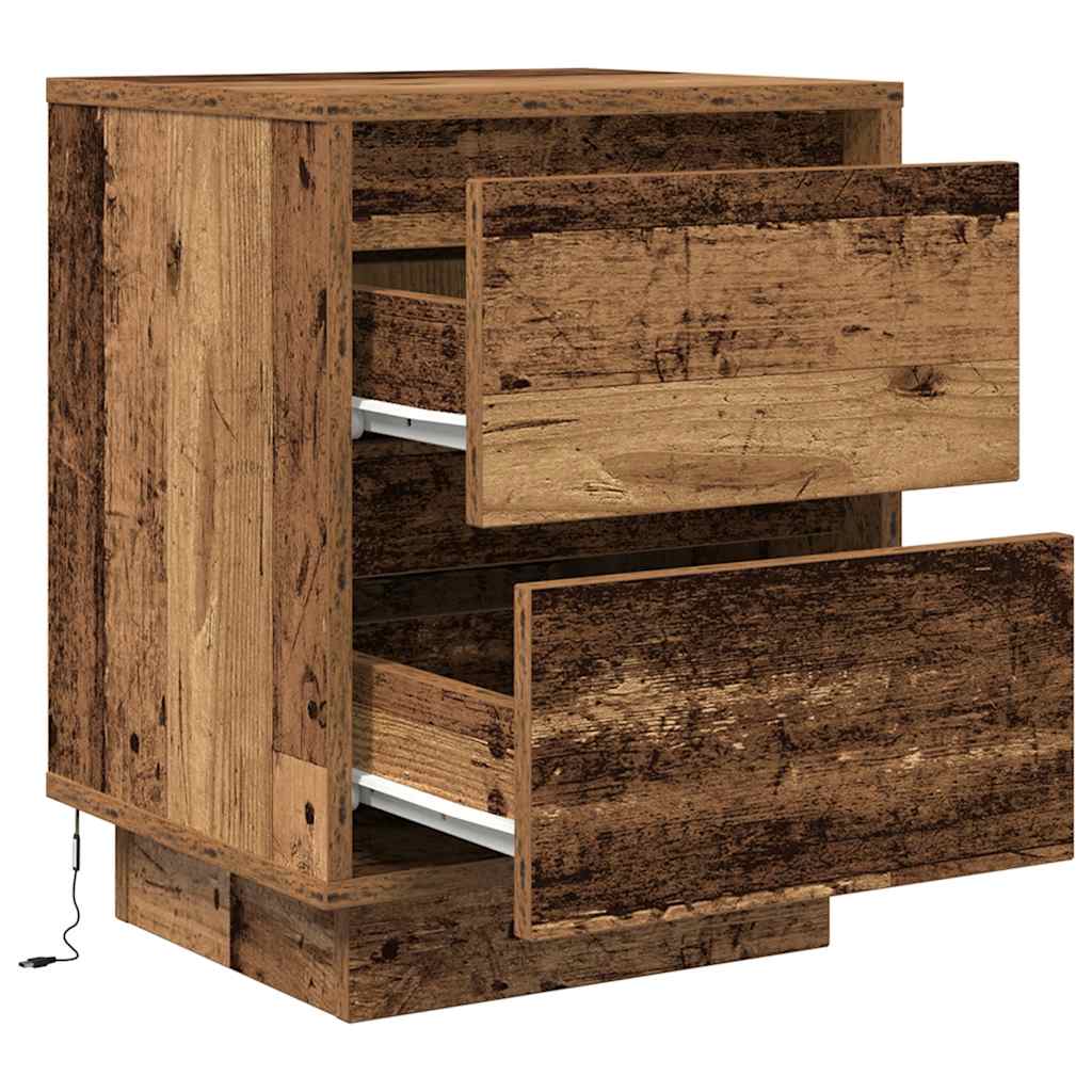vidaXL Bedside Cabinets with LED Lights 2 pcs Old Wood 38x34x50 cm