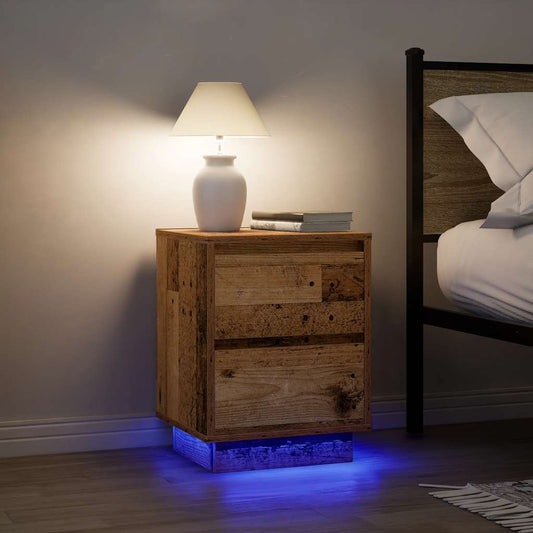 vidaXL Bedside Cabinets with LED Lights 2 pcs Old Wood 38x34x50 cm