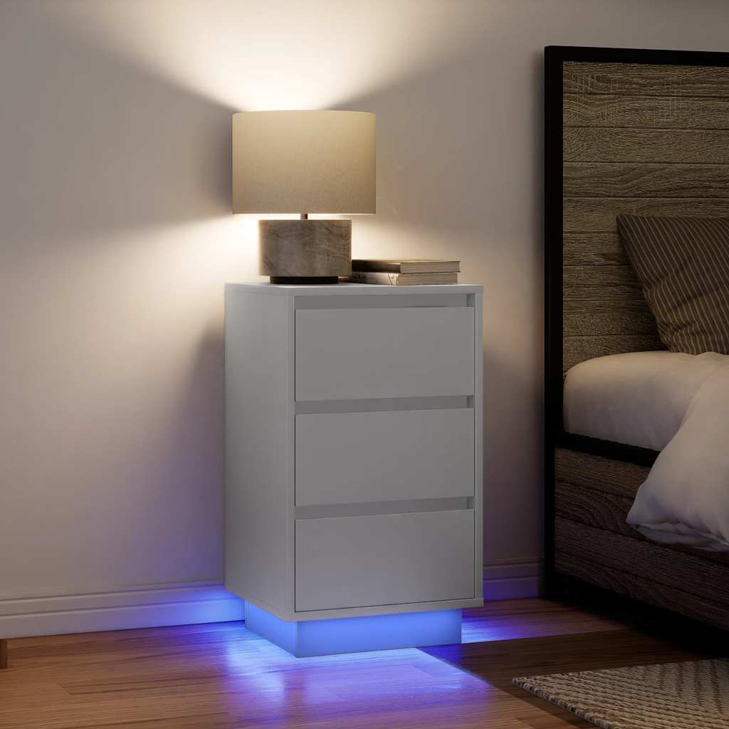 vidaXL Bedside Cabinet with LED Lights White 38x34x65 cm