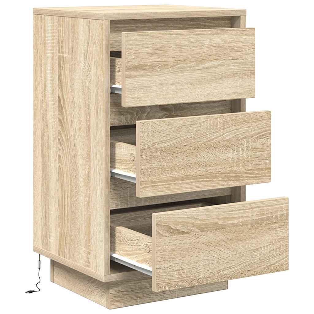 vidaXL Bedside Cabinet with LED Lights Sonoma Oak 38x34x65 cm