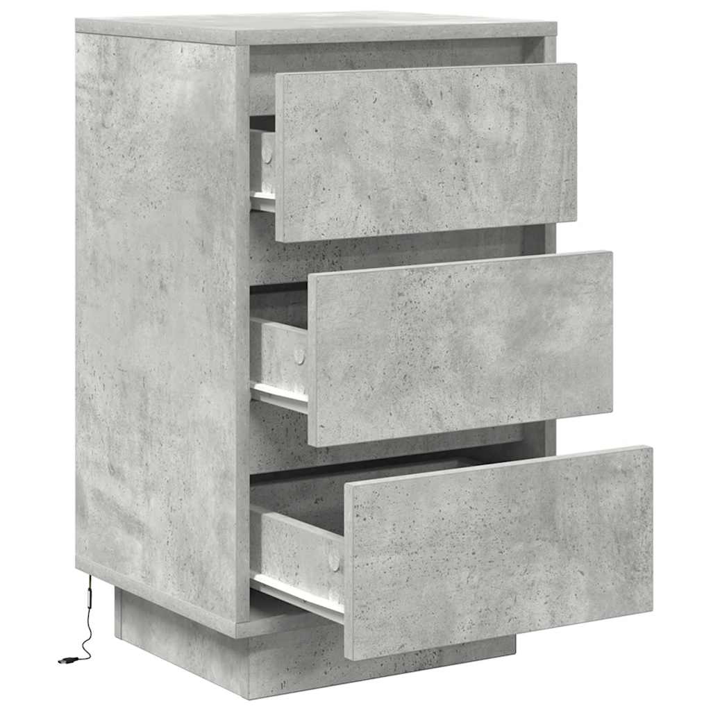 vidaXL Bedside Cabinet with LED Lights Concrete Grey 38x34x65 cm