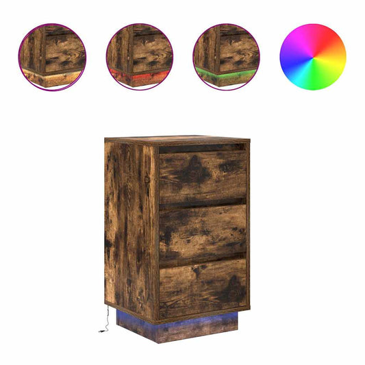 vidaXL Bedside Cabinet with LED Lights Smoked Oak 38x34x65 cm
