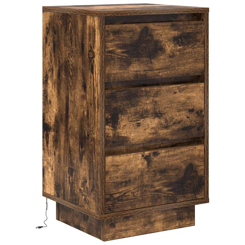 vidaXL Bedside Cabinet with LED Lights Smoked Oak 38x34x65 cm