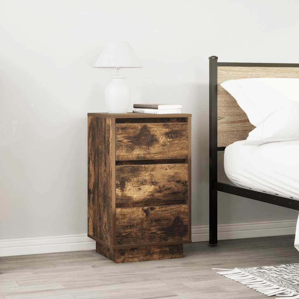vidaXL Bedside Cabinet with LED Lights Smoked Oak 38x34x65 cm