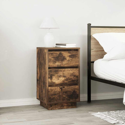 vidaXL Bedside Cabinet with LED Lights Smoked Oak 38x34x65 cm