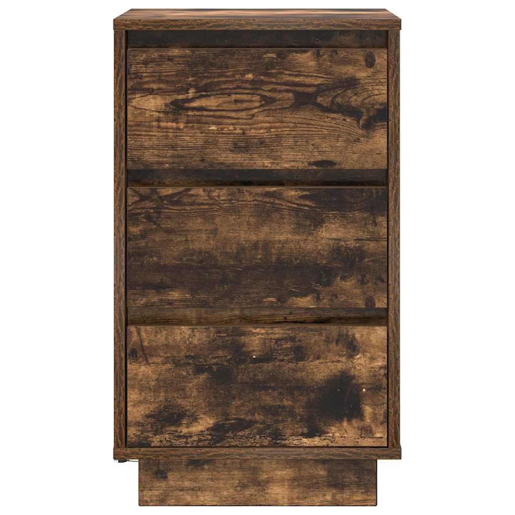 vidaXL Bedside Cabinet with LED Lights Smoked Oak 38x34x65 cm