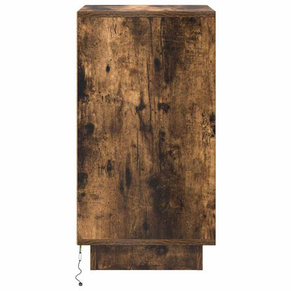 vidaXL Bedside Cabinet with LED Lights Smoked Oak 38x34x65 cm