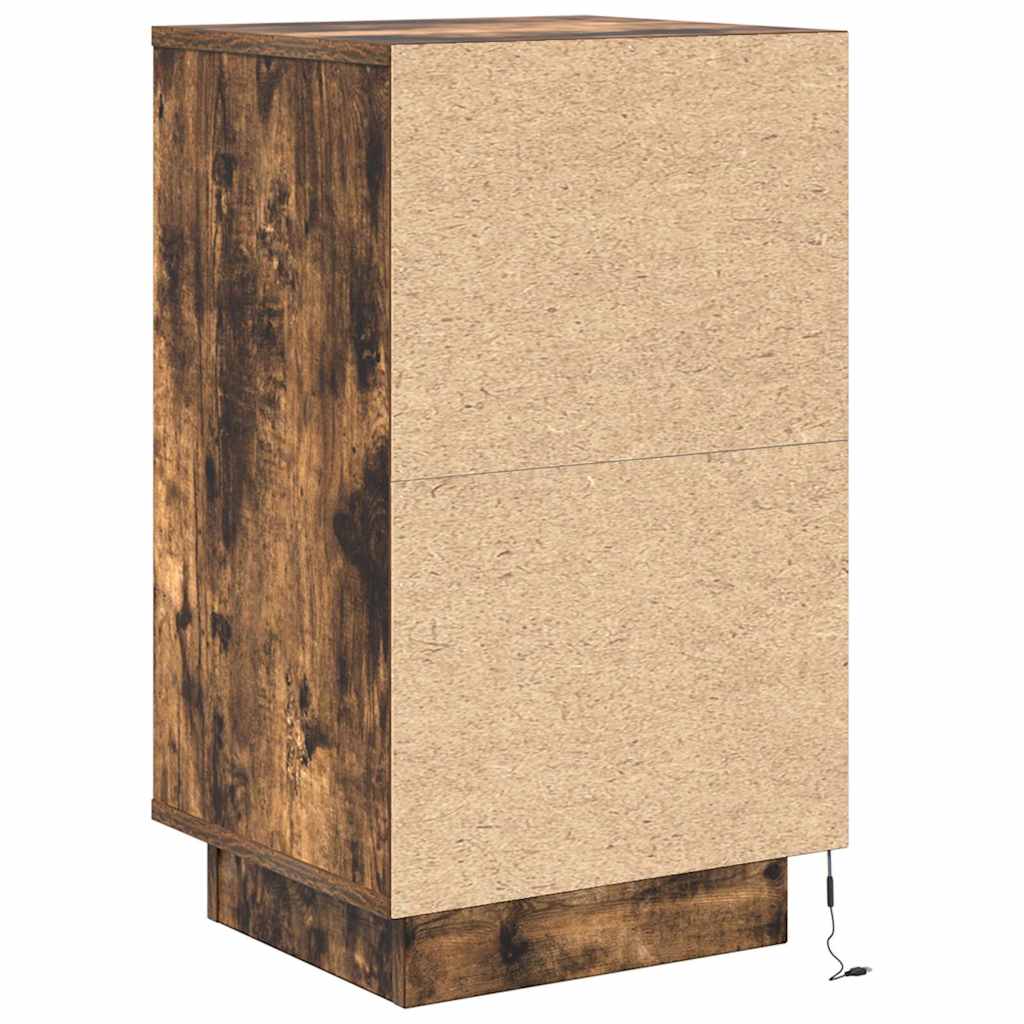 vidaXL Bedside Cabinet with LED Lights Smoked Oak 38x34x65 cm