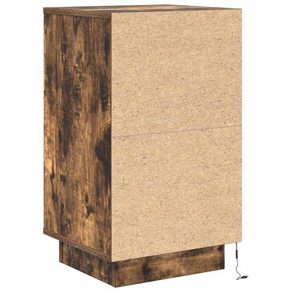 vidaXL Bedside Cabinet with LED Lights Smoked Oak 38x34x65 cm