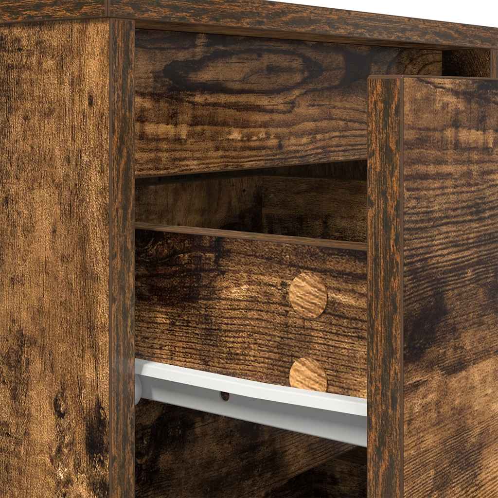 vidaXL Bedside Cabinet with LED Lights Smoked Oak 38x34x65 cm