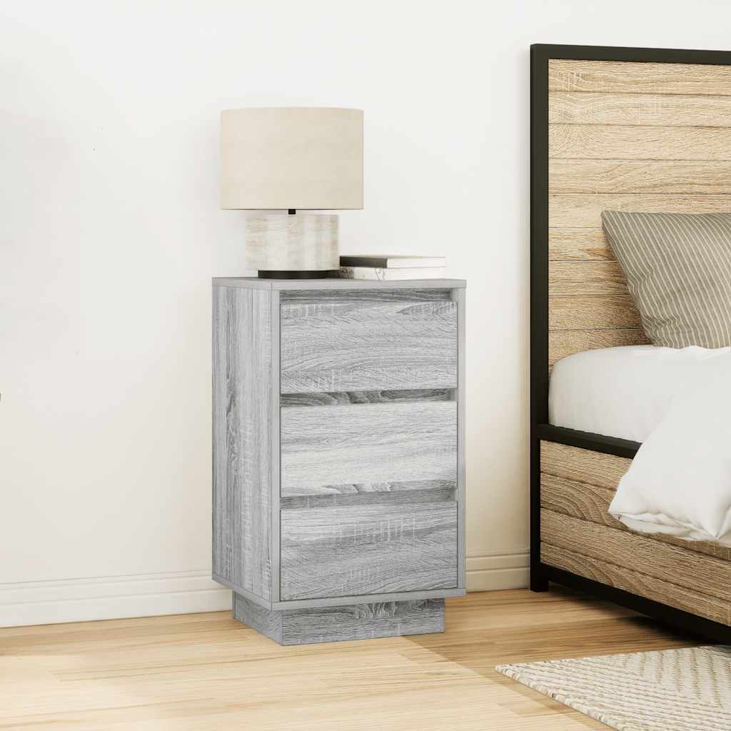 vidaXL Bedside Cabinet with LED Lights Grey Sonoma 38x34x65 cm
