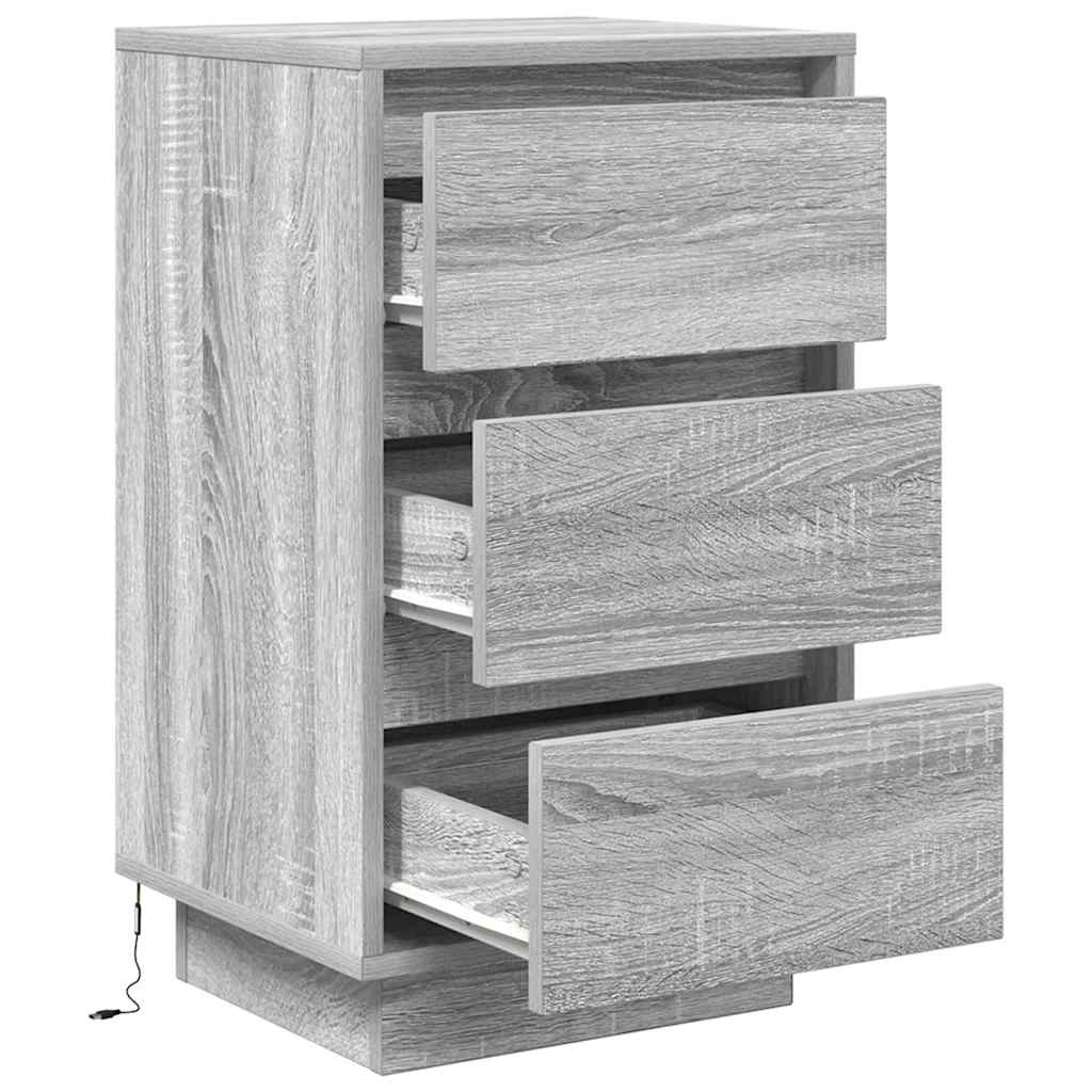 vidaXL Bedside Cabinet with LED Lights Grey Sonoma 38x34x65 cm