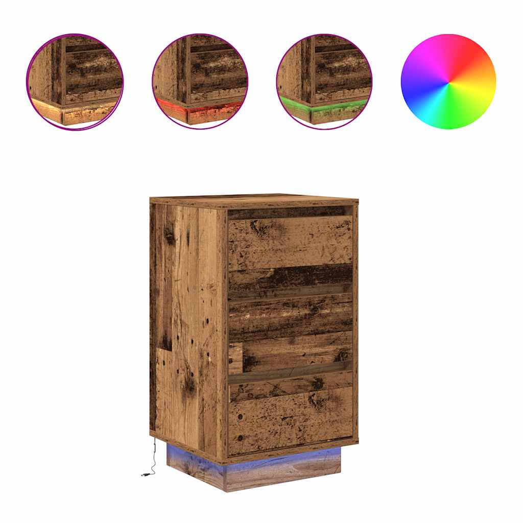 vidaXL Bedside Cabinet with LED Lights Old Wood 38x34x65 cm