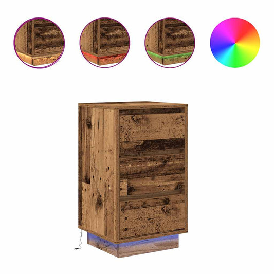 vidaXL Bedside Cabinet with LED Lights Old Wood 38x34x65 cm