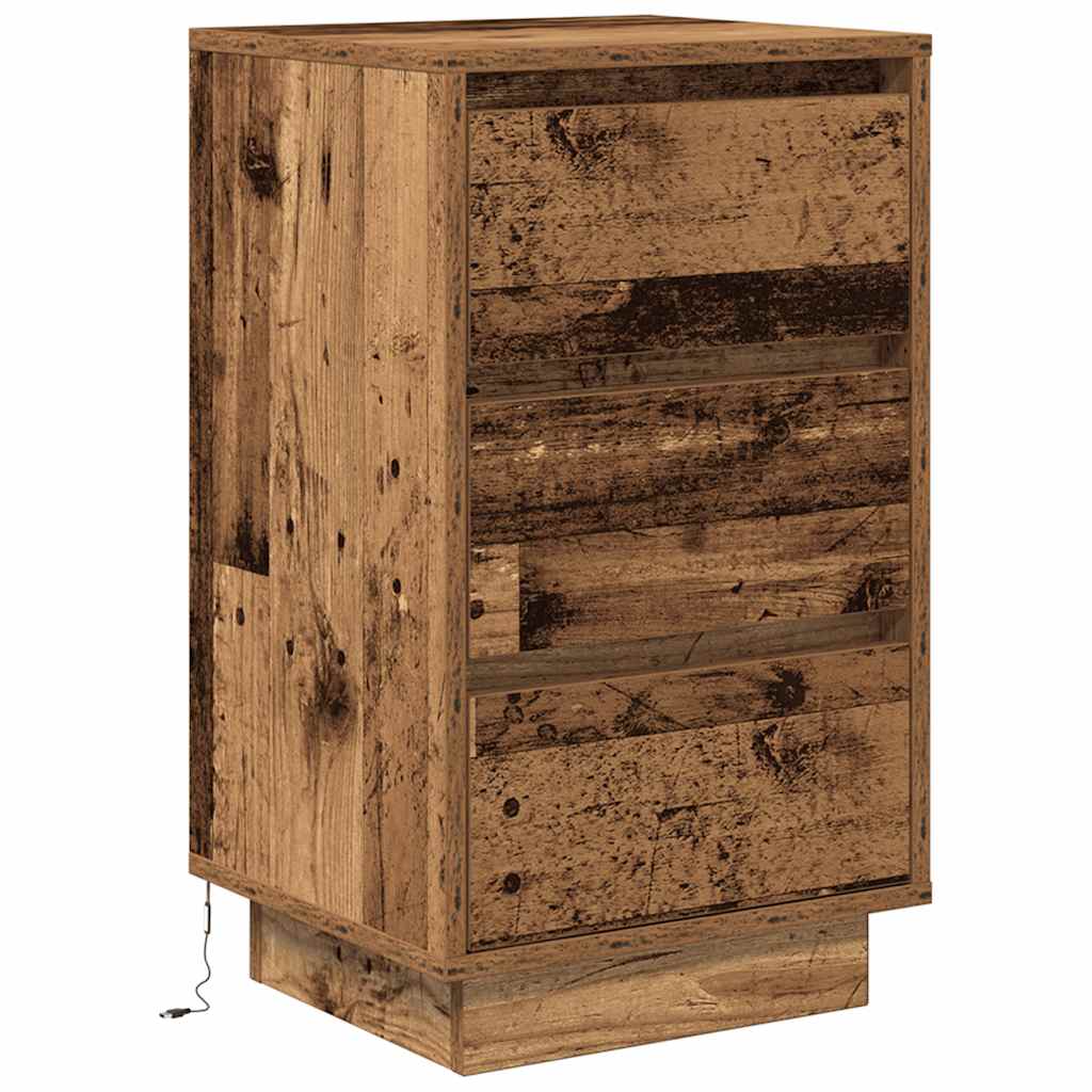 vidaXL Bedside Cabinet with LED Lights Old Wood 38x34x65 cm