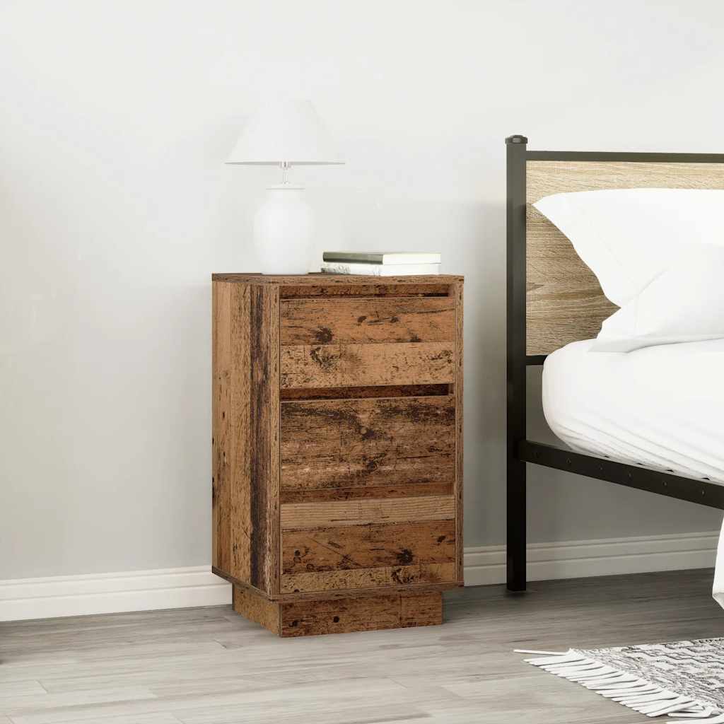 vidaXL Bedside Cabinet with LED Lights Old Wood 38x34x65 cm