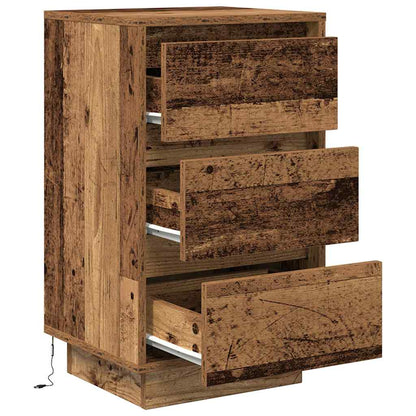 vidaXL Bedside Cabinet with LED Lights Old Wood 38x34x65 cm