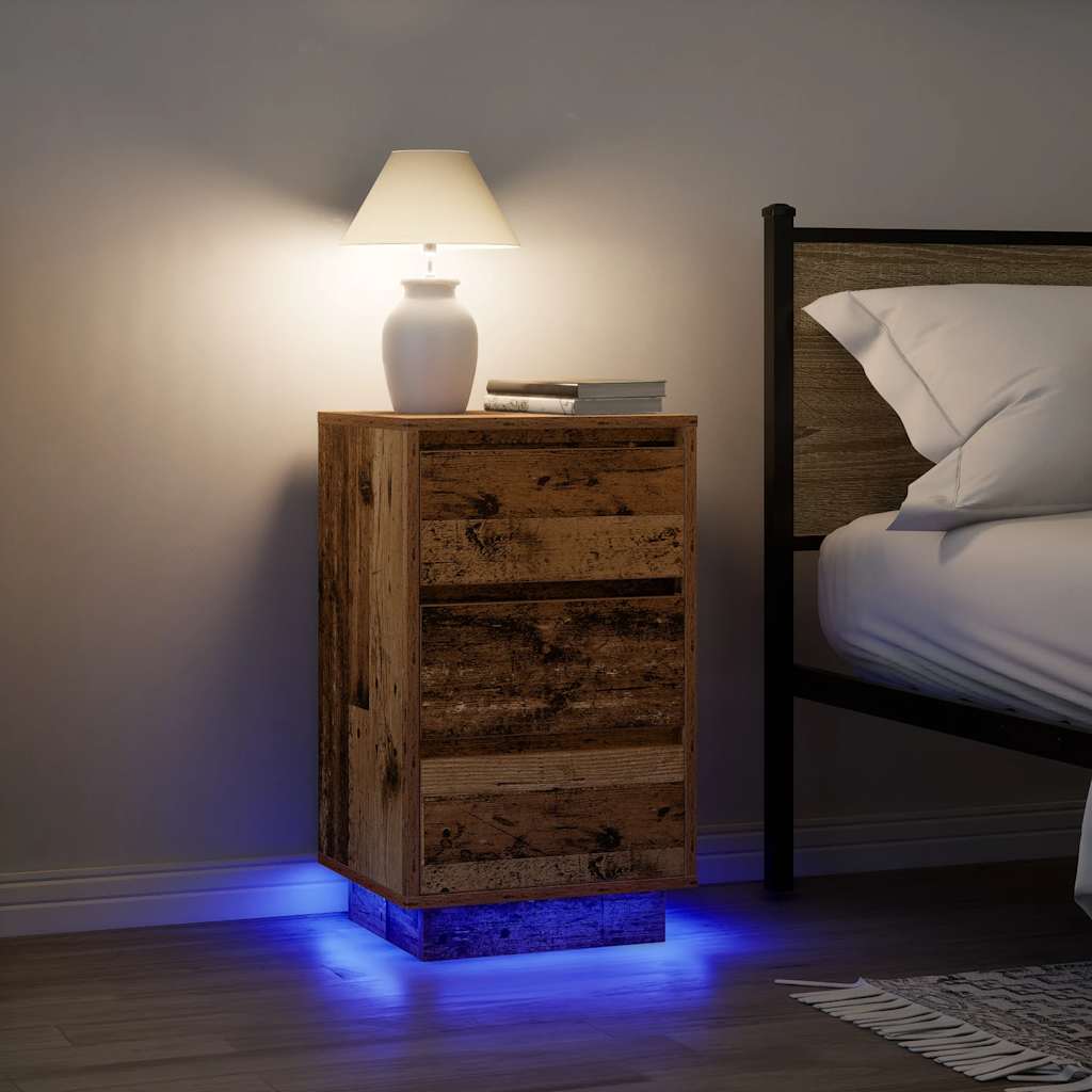 vidaXL Bedside Cabinet with LED Lights Old Wood 38x34x65 cm