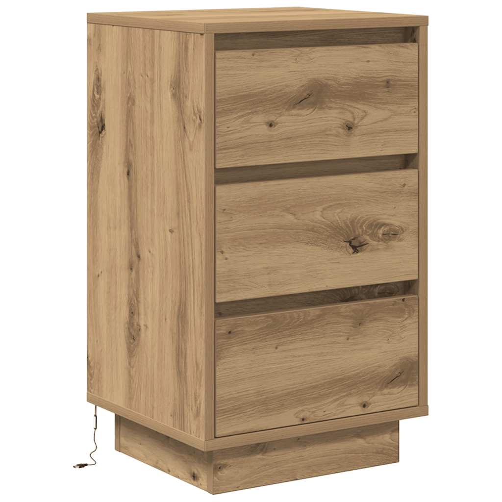 vidaXL Bedside Cabinet with LED Lights Artisan Oak 38x34x65 cm