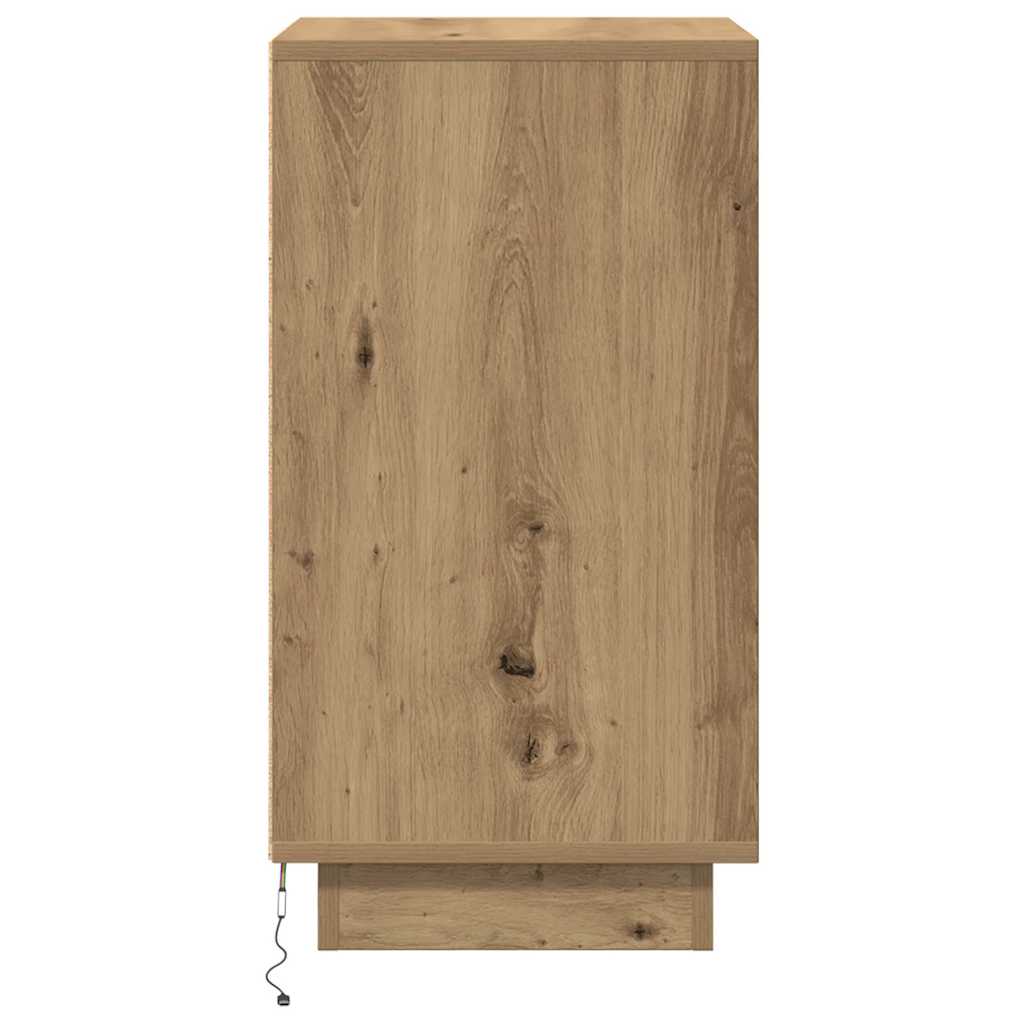 vidaXL Bedside Cabinet with LED Lights Artisan Oak 38x34x65 cm