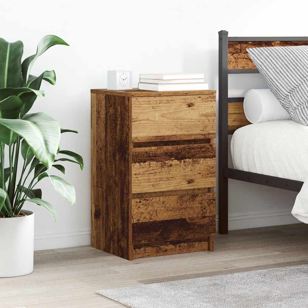 vidaXL Bedside Cabinet with 3 Drawers Old Wood 39x35x65 cm