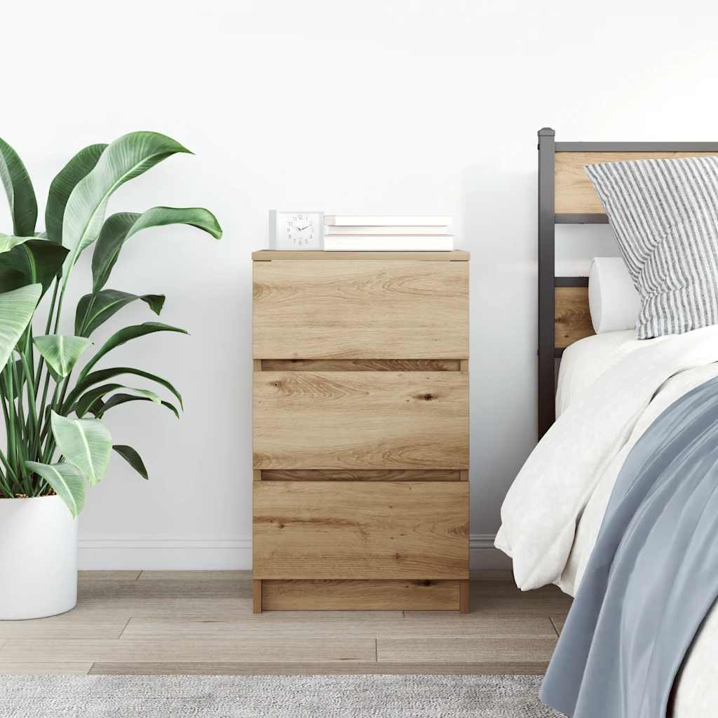 vidaXL Bedside Cabinet with 3 Drawers Artisan Oak 39x35x65 cm