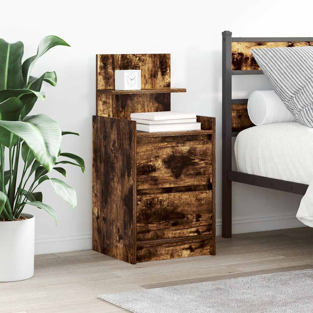 vidaXL Bedside Cabinet with 2 Drawers Smoked Oak 38x34x80 cm